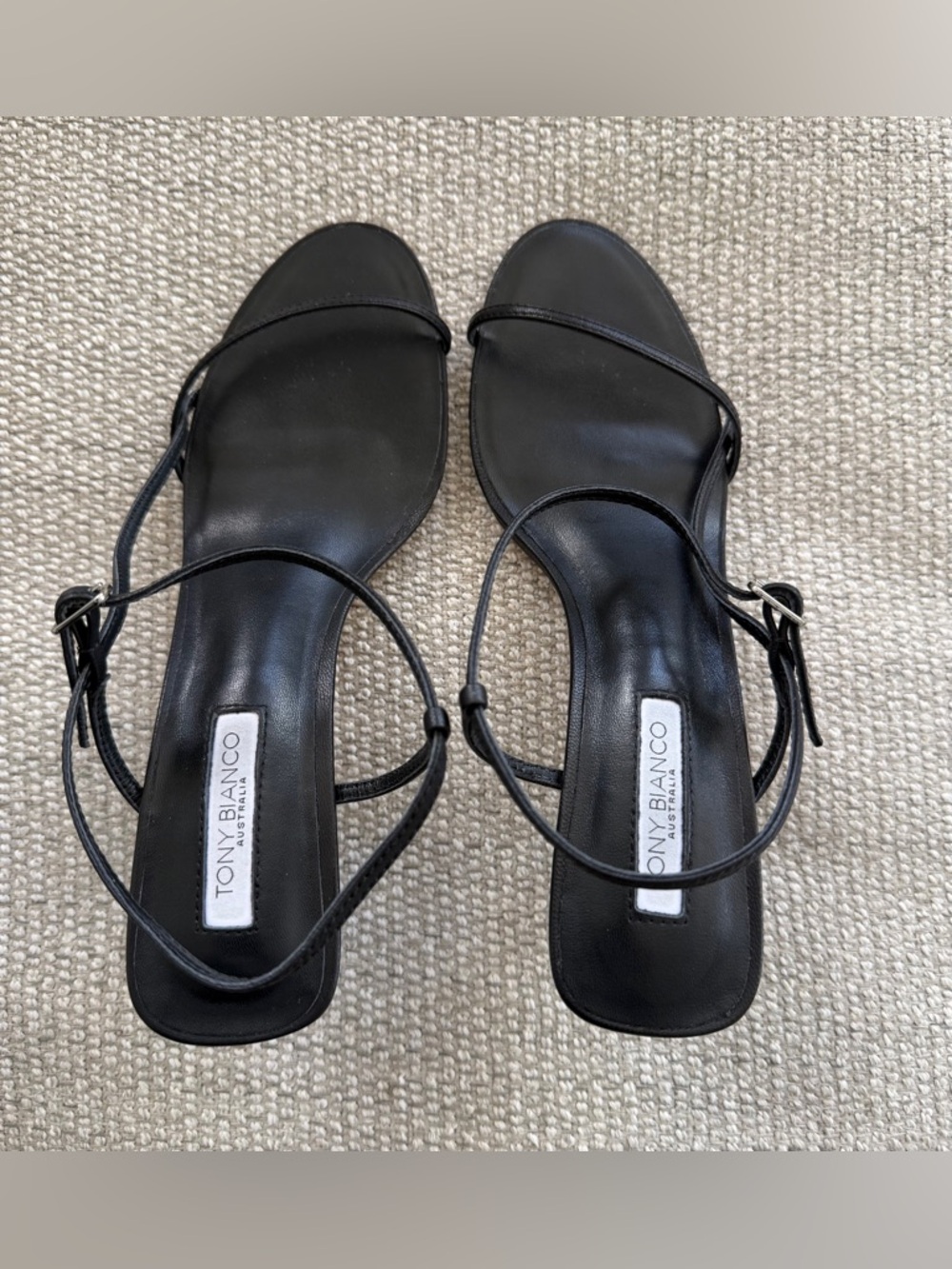 Tony Bianco Black Caprice Black Kid Sleek Minimalist Sandal Heel Size 7